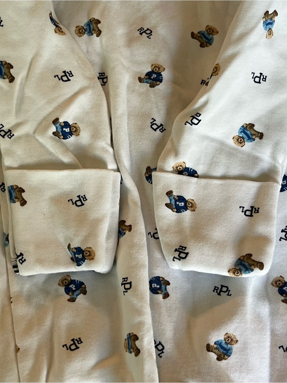 6m Ralph Lauren Footed White Teddy Bear Baby Snap Sleeper Pajamas with Mitts - Picture 5 of 5